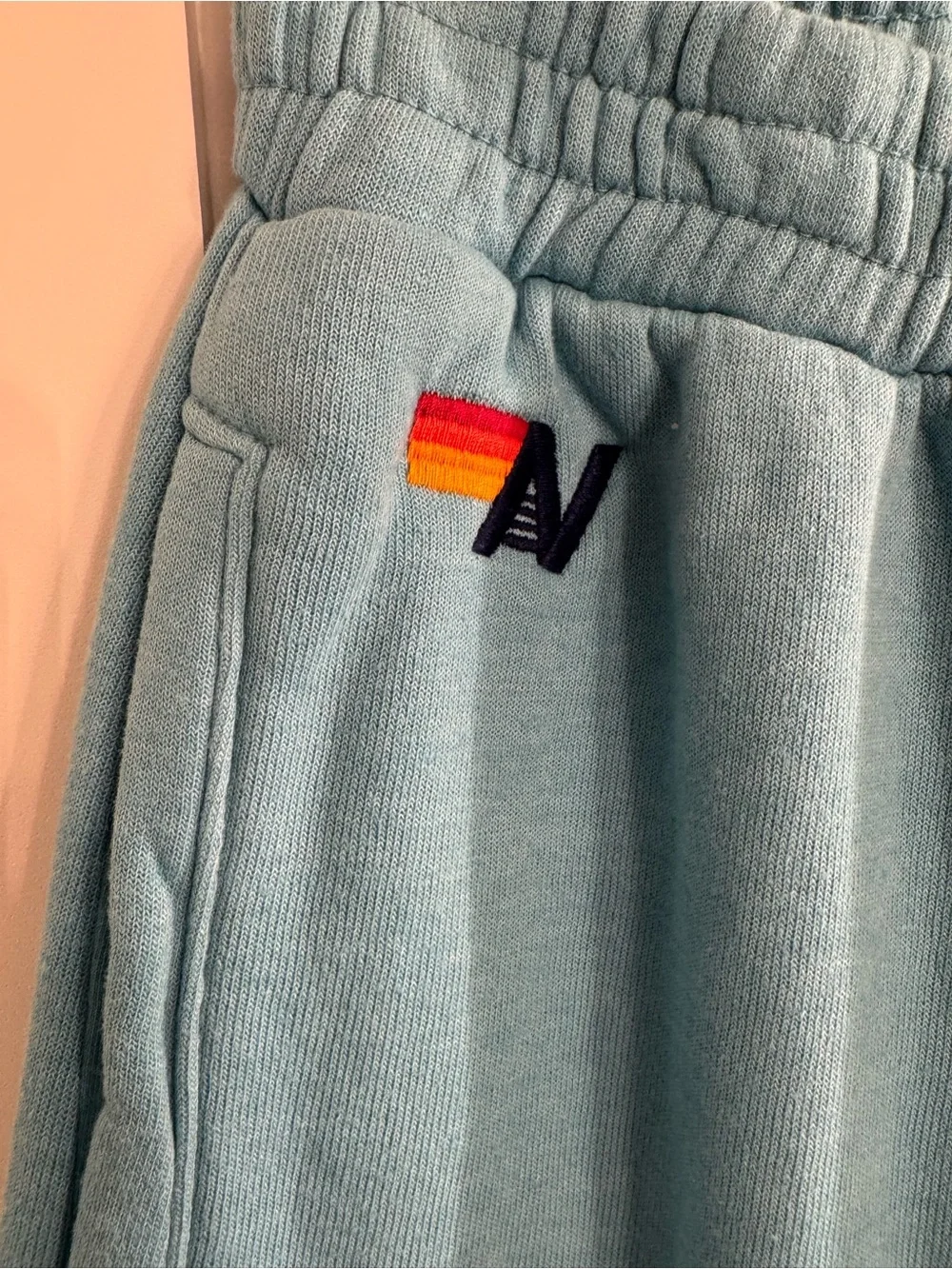 Aviator Nation 5 stripe aqua cropped hoodie and wide leg sweatpants NWOT XS set - Picture 9 of 16